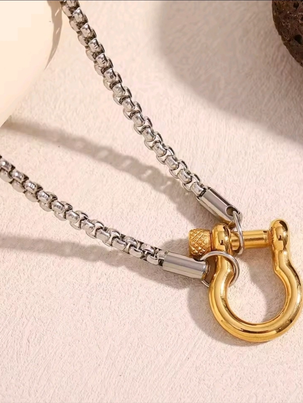 Two-Tone Silver Chain Necklace with Gold Heart Clasp - Picture 5 of 7